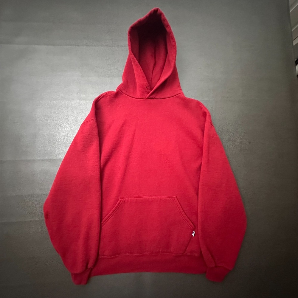 Vintage Russell Athletic Hoodie Mens Large Red Made in USA Pullover 90s Blank
